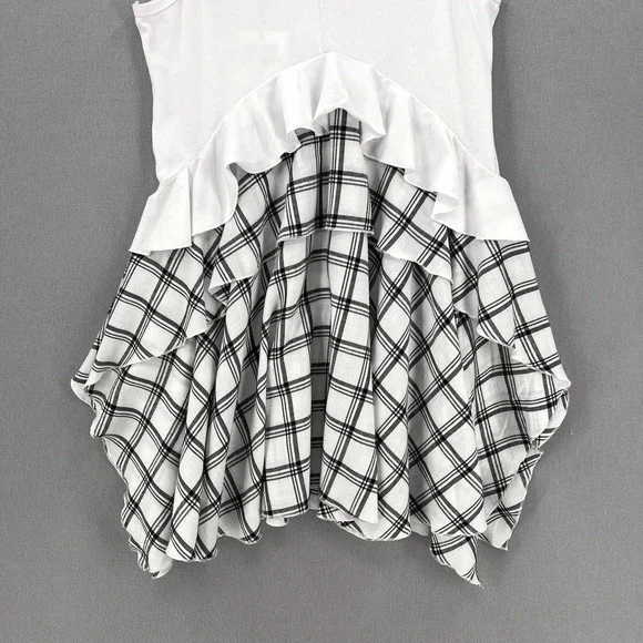 OPENING CEREMONY Dress Womens Small White Black Sleeve Plaid Ruffle Skater NWT - Picture 7 of 16